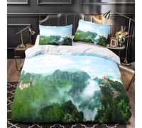 Set Copripiumino Matrimoniale 260x240 Nebbia Della Valle Microfibra Morbido Traspirante 3D Copripiumino Paesaggio Naturale Biancheria da Letto con 2 Federe 50x80cm h-198