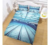 Set Copripiumino Matrimoniale 260x240 Piscina, Biancheria da Letto Nuoto Copripiumino Stampato 3D Morbido Microfibra 3 Pezzi con 2 Federa 50x80 cm A-1034
