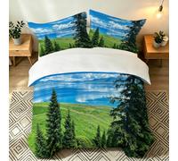 Set Copripiumino Matrimoniale 260x240 Prati Forestali Microfibra Morbido Traspirante 3D Copripiumino Paesaggi Fluviali Biancheria da Letto con 2 Federe 50x80cm o-1449