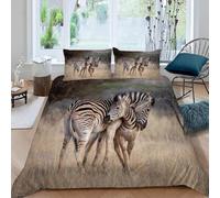 Set Copripiumino Matrimoniale 260x240 Zebra, Set di Biancheria da Letto Animali Selvatici in Morbida Microfibra Stampa 3D, Copripiumino con Cerniera e 2 Federe 50x80 cm E-3010