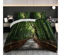 Set Copripiumino Matrimoniale 3 Pezzi 200x200 cm (2 Federe), Paesaggio Della Junglea Di Bambù Microfibra Morbida e Traspirante Copripiumone - Verde Biancheria da Letto per Adulti e Bambini