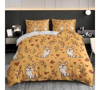Set Copripiumino Matrimoniale 3 Pezzi 240x220 cm Stampa di Cartone Animato Corgi Copripiumone in Microfibra Morbida, Arancione Chiaro Traspirante Biancheria da Letto per Adulti e Bambini