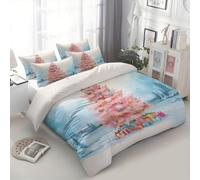 Set Copripiumino Matrimoniale Albero Di Natale Rosa Di Natale, Copripiumino 3 Pezzi in Microfibra, Comprendente 1 Biancheria da Letto180 x 220 cm + 2 Federe 50x80, per Camera da Letto bambini, Crema