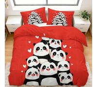 Set Copripiumino Matrimoniale Animalei Panda Giganti Sono Così Carini!, Copripiumino 3 Pezzi in Microfibra, Comprendente 1 Biancheria da Letto200 x 200 cm + 2 Federe, per Camera da Letto, Rosso