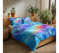 Set Copripiumino Matrimoniale Arcobaleno Corpi Celesti Galassie, Copripiumino 3 Pezzi in Microfibra, Comprendente 1 Biancheria da Letto200 x 200 cm + 2 Federe 50x80, per Camera da Letto bambini, Blu