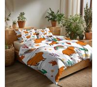 Set Copripiumino Matrimoniale Arcobaleno Modello Capibara, Copripiumino 3 Pezzi in Microfibra, Comprendente 1 Biancheria da Letto200 x 200 cm + 2 Federe, per Camera da Letto bambini, Colore Chiaro