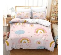 Set copripiumino matrimoniale arcobaleno per bambina copripiumino rosa e giallo con stella arcobaleno motivo: cartone animato per la decorazione della camera da letto per donne e bambini (140x200cm)