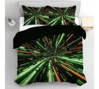 Set Copripiumino Matrimoniale Astratto Verde Biancheria da letto Stile Punk in Morbida Microfibra 3D Parure Copripiumino 260x240 cm con Cerniera e 2 Federe 50x80 cm D.2034