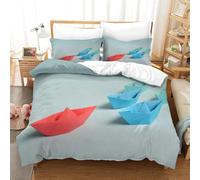 Set Copripiumino Matrimoniale Barchetta di Carta Biancheria da letto Rosso e Blu in Morbida Microfibra 3D Parure Copripiumino 260x240 cm con Cerniera e 2 Federe 50x80 cm E.1398