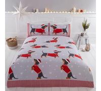 Set Copripiumino Matrimoniale Bassotto, Biancheria da Letto Tema Invernale in Morbida Microfibra 3D Copri piumino 230x220 con Cerniera e 2 Federe 50x80 cm A-6284