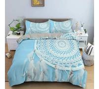 Set Copripiumino Matrimoniale Boemia, Copripiumino Reversibile Plume in Morbida Microfibra Stampato 3D, Biancheria da Letto 250x200 Modello Blu 3 Pezzi con Federe m6365