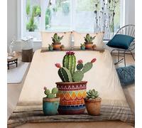 Set Copripiumino Matrimoniale Cactus in Vaso Biancheria da letto Stile Retrò in Morbida Microfibra 3D Parure Copripiumino 260x240 cm con Cerniera e 2 Federe 50x80 cm M.216