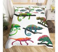 Set Copripiumino Matrimoniale Camaleonte Lucertola Biancheria da letto Rettili in Morbida Microfibra 3D Parure Copripiumino 240x220 cm con Cerniera e 2 Federe 50x80 cm F.1073