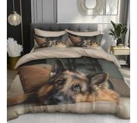 Set Copripiumino Matrimoniale Cane in Morbida Microfibra, Set Biancheria da Letto Pastore Tedesco - Sacco Piumino 240x220 Double Face Stampato in 3D e 2 Federe M/138