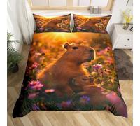 Set Copripiumino Matrimoniale Capibara, Biancheria da Letto Capibara Carino in Morbida Microfibra 3D Copri piumino 240x220 con Cerniera e 2 Federe 50x80 cm B-4941