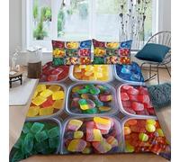 Set Copripiumino Matrimoniale Caramelle Gommose Biancheria da letto Dolci in Morbida Microfibra 3D Parure Copripiumino 260x240 cm con Cerniera e 2 Federe 50x80 cm L.2113