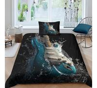 Set Copripiumino Matrimoniale Chitarra Elettrica Biancheria da letto Tema Astratto in Morbida Microfibra 3D Parure Copripiumino 250x200 cm con Cerniera e 2 Federe 50x80 cm L.2237