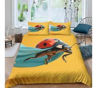 Set Copripiumino Matrimoniale Coccinelle Biancheria da letto Giallo in Morbida Microfibra 3D Parure Copripiumino 250x200 cm con Cerniera e 2 Federe 50x80 cm K.6465