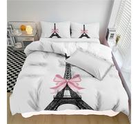 Set copripiumino Matrimoniale con Arco della Torre Eiffel 3D con teschio e bacio,in microfibra morbida e leggera,Bianco con Atmosfera da sogno per un matrimonio incantevole 3 pezzi 200 * 200cm