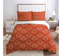 Set Copripiumino Matrimoniale Con Cerniera E 2 Federe, Set Di Biancheria Da Letto Natalizia In Microfibra Per Bambini/Adulti 260X240Cm, Motivo Simmetria Geometrica Dell'Oro Rosso 3D, Ultra Morbido