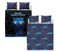 Set copripiumino matrimoniale con licenza ufficiale K Pop Demon Hunters | Design Derpy Demons | Copripiumino per bambini reversibile a 2 lati blu, con federe abbinate