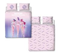 Set copripiumino matrimoniale con licenza ufficiale K Pop Demon Hunters | Design Signatures | Copripiumino per bambini reversibile a 2 facce rosa e viola, con federe abbinate