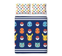 Set copripiumino matrimoniale con licenza ufficiale Pokemon | Pikachu Badges Design reversibile su 2 lati con federe abbinate | Set letto matrimoniale Character World Brands