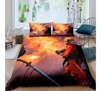 Set Copripiumino Matrimoniale con Stampa 3D Pompiere 250x200 cm in Microfibra - 3 Pezzi (1 Copripiumino con Cerniera + 2 Federe 50x80 cm), Biancheria da Letto Colorata e Facile da Pulire C-279