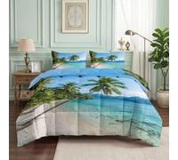 Set copripiumino matrimoniale con stampa di isole tropicali e federa | Trapunta per letto con foglie di palma da cocco, super morbida, elegante, 7,5 tog, design reversibile