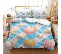 Set Copripiumino Matrimoniale Conchiglia e Stella Marina Biancheria da letto Blu Oceano in Morbida Microfibra 3D Parure Copripiumino 260x240 cm con Cerniera e 2 Federe 50x80 cm E.3036