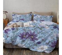 Set Copripiumino Matrimoniale, Copripiumino Matrimoniale Morbida 3 Pezzi in Microfibra Con Fiori dipinti a mano Cosmo cardo, Comprendente 1 Copripiuminos 230x220cm + 2 Federe 50x75, Blu-viola