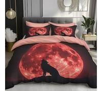 Set Copripiumino Matrimoniale, Copripiumino Morbida 3 Pezzi in Microfibra Con Stile animale fantasy I lupi ululano sotto la luna piena, Comprendente 1 Copripiuminos 230x220cm + 2 Federe, Rosso