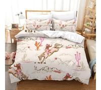 Set Copripiumino Matrimoniale Cowboy del West Biancheria da letto Cavalli del Deserto in Morbida Microfibra 3D Parure Copripiumino 240x220 cm con Cerniera e 2 Federe 50x80 cm F.1169