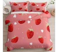 Set Copripiumino Matrimoniale Cuore di Fragola Alla Frutta 3D Biancheria da Letto Rosa 3 Pezzi Morbida Microfibra Copripiumino 240 x 220 cm Copripiumini con Cerniere e 2 Federe ab_1379