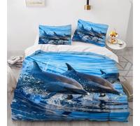 Set Copripiumino Matrimoniale Delfini Biancheria da letto Oceano Blu in Morbida Microfibra 3D Parure Copripiumino 260x240 cm con Cerniera e 2 Federe 50x80 cm D.960