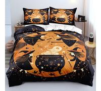 Set Copripiumino Matrimoniale di Halloween, Set di Biancheria da Letto con Stampa di Streghe Magiche e Misteriose con Federe, Copripiumino per Decorazioni Natalizie In Stile Fiabesco per Bambini, Rag