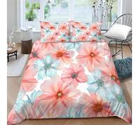 Set Copripiumino Matrimoniale Fiori Biancheria da letto Rosa e Blu in Morbida Microfibra 3D Parure Copripiumino 240x220 cm con Cerniera e 2 Federe 50x80 cm E.2471