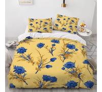 Set Copripiumino Matrimoniale Fiori Blu Biancheria da letto Piante in Morbida Microfibra 3D Parure Copripiumino 240x220 cm con Cerniera e 2 Federe 50x80 cm E.809