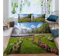 Set Copripiumino Matrimoniale Fiori da Giardino Biancheria da letto Paesaggio Naturale in Morbida Microfibra 3D Parure Copripiumino 260x240 cm con Cerniera e 2 Federe 50x80 cm F.474