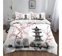 Set Copripiumino Matrimoniale Fiori di Ciliegio Giapponesi, Copripiumino Double Face Giappone Biancheria da Letto in Microfibra, 3D Copripiumini 250x200 cm e 2 Federe 4557-ABC