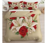 Set Copripiumino Matrimoniale Fiori Romantici A Forma Di Cuore, Copripiumino 2 Pezzi in Microfibra, Comprendente 1 Biancheria da Letto135 x 200 cm + 1 Federe 50x80, per Camera da Letto bambini, Crema