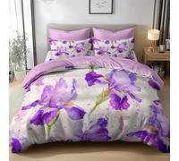 Set Copripiumino Matrimoniale Fiori Viola, Copripiumino Double Face Ragazza Biancheria da Letto in Microfibra, 3D Copripiumini 260x240 cm e 2 Federe 4296-ABC