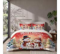 Set Copripiumino Matrimoniale Foresta Natale con 2 Federe, 260x240cm | Parure Copri Piumino Pupazzo Neve Che Fa Regali, Set di Biancheria da Letto, Reversibile, Morbido e traspirante, Lavabile a 30°C