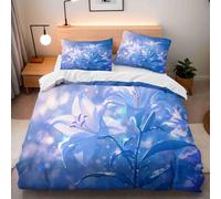 Set Copripiumino Matrimoniale Giglio Biancheria da letto Blu in Morbida Microfibra 3D Parure Copripiumino 260x240 cm con Cerniera e 2 Federe 50x80 cm F.3780