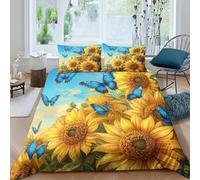 Set Copripiumino Matrimoniale Girasoli Biancheria da letto Farfalla Blu in Morbida Microfibra 3D Parure Copripiumino 260x240 cm con Cerniera e 2 Federe 50x80 cm L.6663