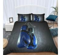 Set Copripiumino Matrimoniale Guantoni da Boxe Blu Biancheria da letto Boxe in Morbida Microfibra 3D Parure Copripiumino 240x220 cm con Cerniera e 2 Federe 50x80 cm K.1860