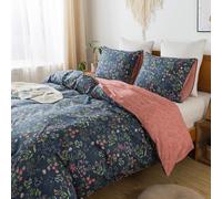 Set copripiumino matrimoniale HoneiLife - Set copripiumino floreale in 100% cotone, morbido e traspirante con chiusura a cerniera e lacci angolar