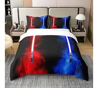 Set copripiumino matrimoniale in 100% cotone con spada laser, design fresco, 100% cotone, per bambini, ragazzi, ragazze, adolescenti, decorazione per la camera da letto, colore: rosso e blu, set