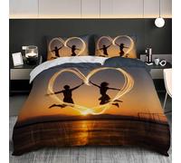 Set Copripiumino Matrimoniale in Microfibra Amore Di Coppia Romantico - Biancheria da Letto Morbida e Resistente alle Pieghe, 1 Copripiumino 240x220 cm + 2 Federe 50x80 cm Oro