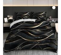 Set Copripiumino Matrimoniale in Microfibra Marmo di Lusso Astratto - Biancheria da Letto Morbida e Resistente alle Pieghe, 1 Copripiumino 200x200 cm + 2 Federe 50x80 cm Nero